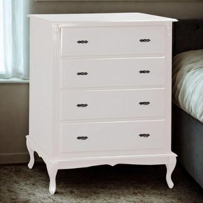 Cômoda para Quarto com 4 Gavetas Pés Luiz Xv Madeira Maciça Branco Laqueado