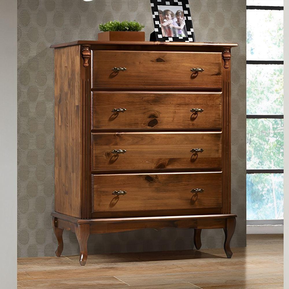Cômoda Para Quarto Com 4 Gavetas E Pés Luiz Xv - Imbuia Glazer - 1