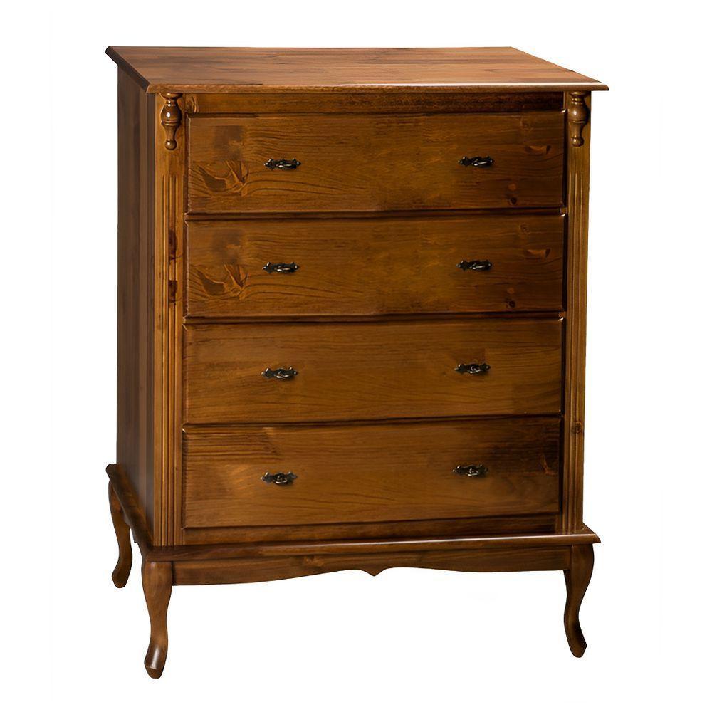 Cômoda Para Quarto Com 4 Gavetas E Pés Luiz Xv - Imbuia Glazer - 4