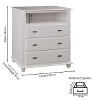 Cômoda Para Quarto Com 3 Gavetas Nicho E Pés Torneados - Nude Laca - 4