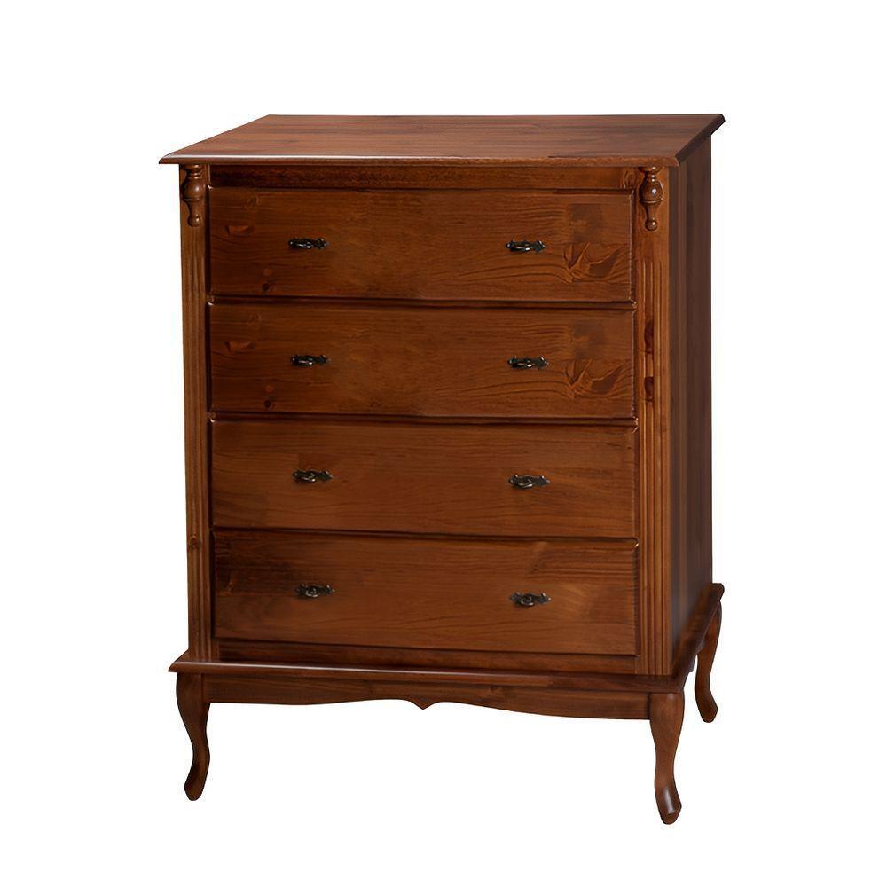 Cômoda Para Quarto Com 4 Gavetas E Pés Luiz Xv - Castanho Envelhecido - 1