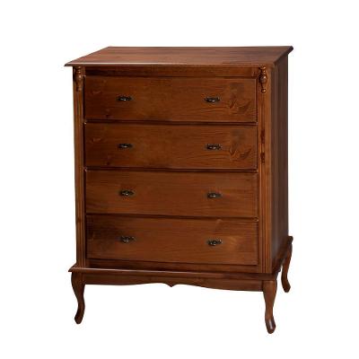 Cômoda Para Quarto Com 4 Gavetas E Pés Luiz Xv - Castanho Envelhecido