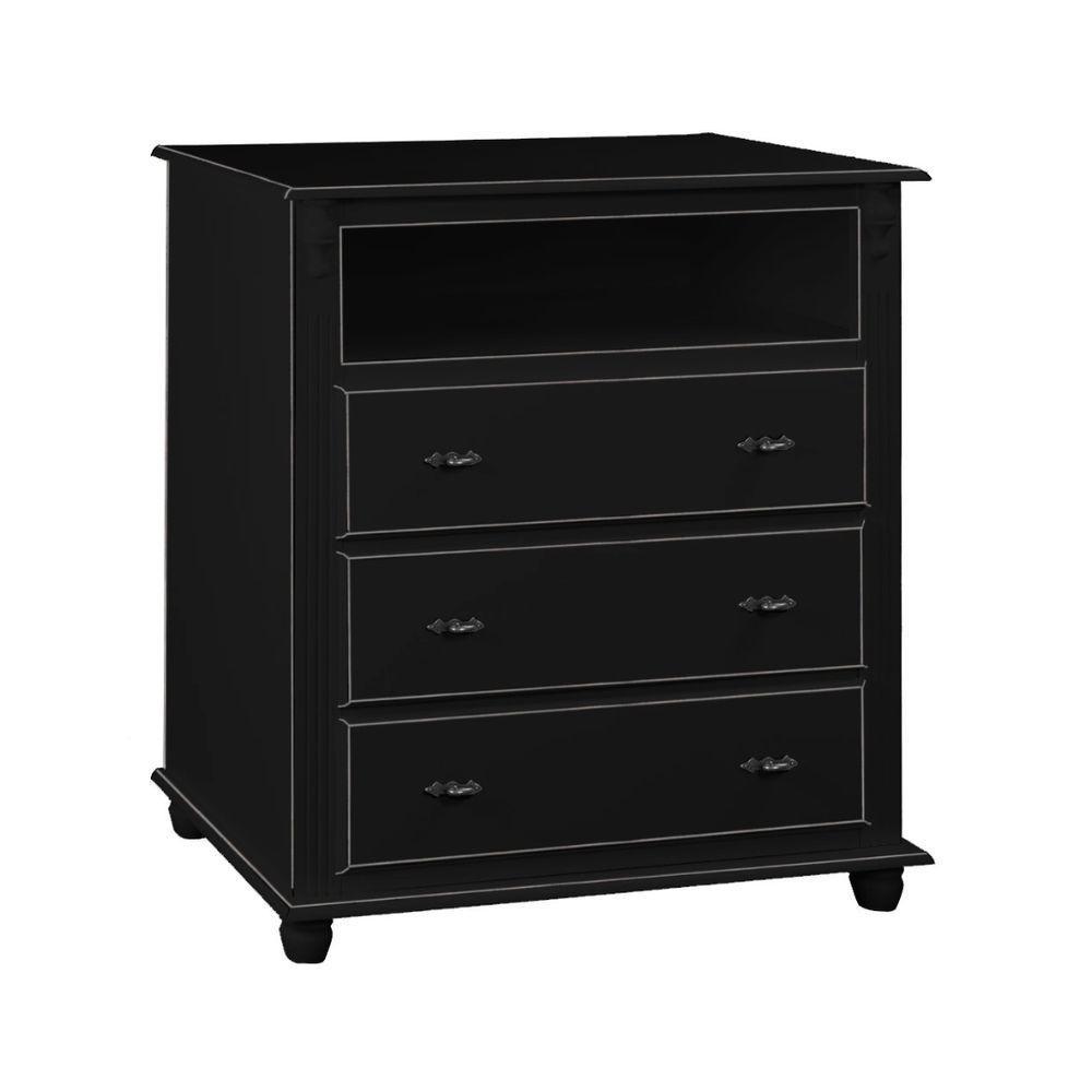 Cômoda Para Quarto Com 3 Gavetas Nicho E Pés Torneados - Preto Laca - 1