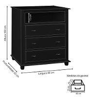 Cômoda Para Quarto Com 3 Gavetas Nicho E Pés Torneados - Preto Laca - 3