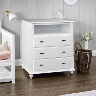 Cômoda Para Quarto Com 3 Gavetas Nicho E Pés Torneados - Branco Laca