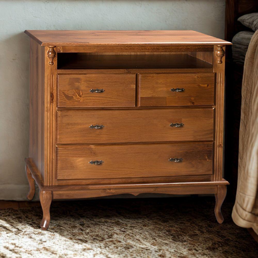 Cômoda De Madeira Com 4 Gavetas E Nicho Pés Luiz Xv - Imbuia Glazer - 1