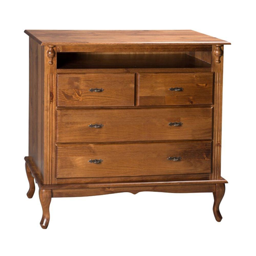Cômoda De Madeira Com 4 Gavetas E Nicho Pés Luiz Xv - Imbuia Glazer - 2