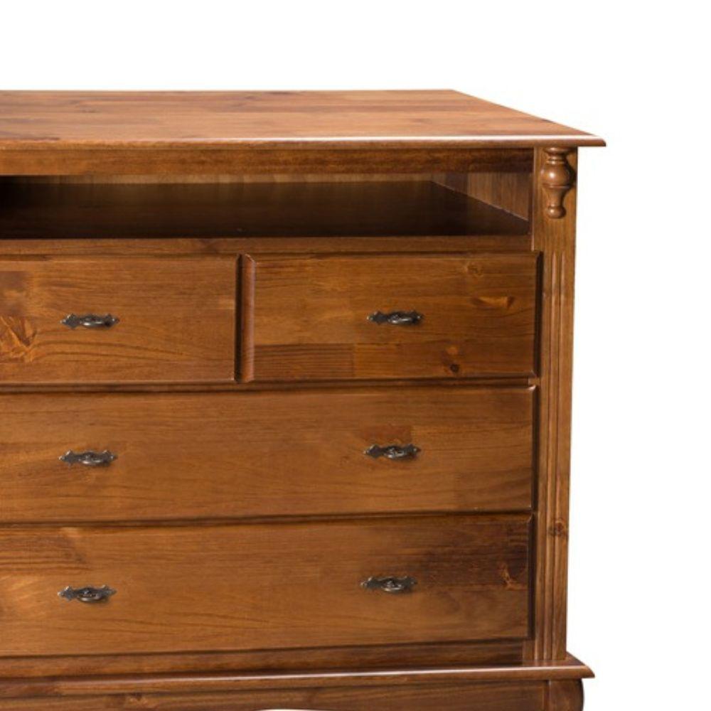 Cômoda De Madeira Com 4 Gavetas E Nicho Pés Luiz Xv - Imbuia Glazer - 3