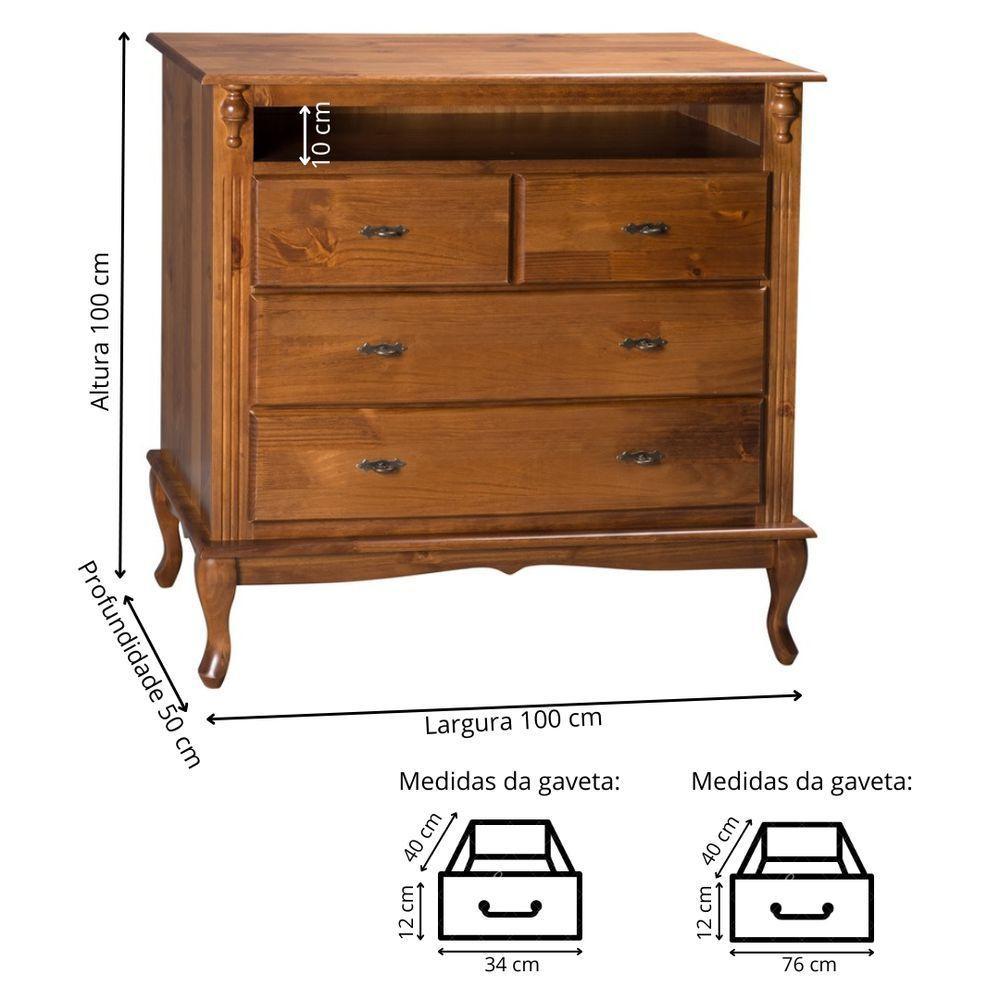Cômoda De Madeira Com 4 Gavetas E Nicho Pés Luiz Xv - Imbuia Glazer - 4
