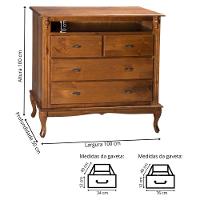 Cômoda De Madeira Com 4 Gavetas E Nicho Pés Luiz Xv - Imbuia Glazer - 4