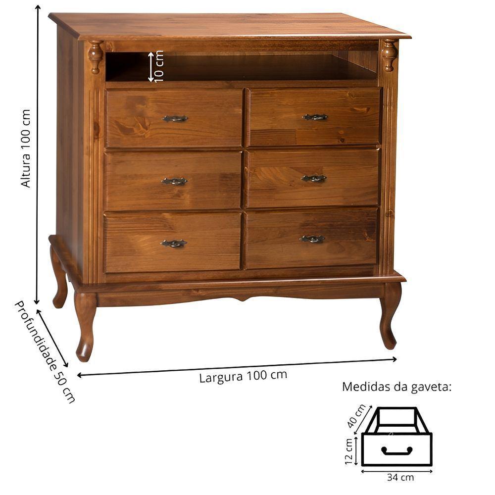 Cômoda De Madeira Com 6 Gavetas E Nicho Pés Luiz Xv - Imbuia Glazer - 2