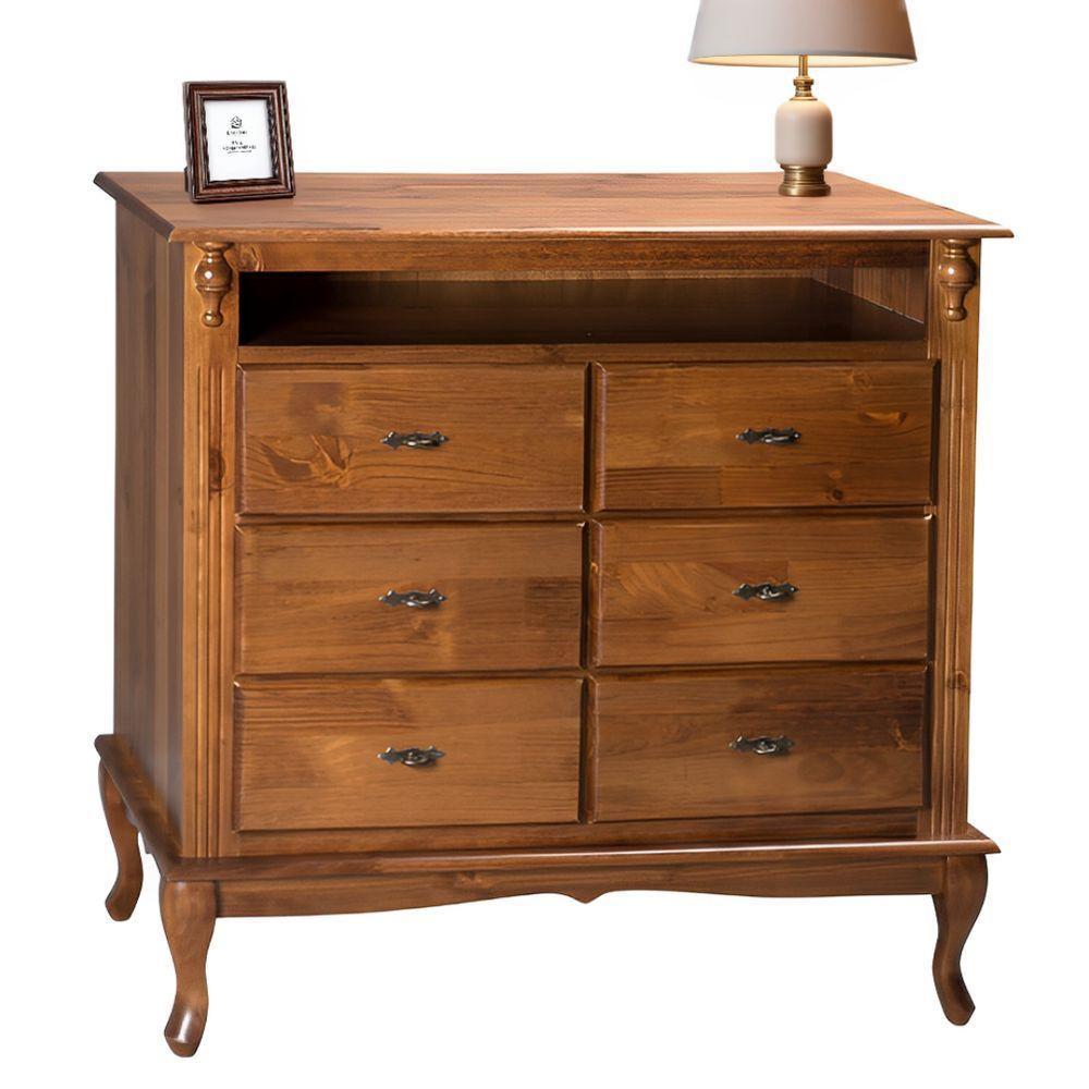 Cômoda De Madeira Com 6 Gavetas E Nicho Pés Luiz Xv - Imbuia Glazer - 3