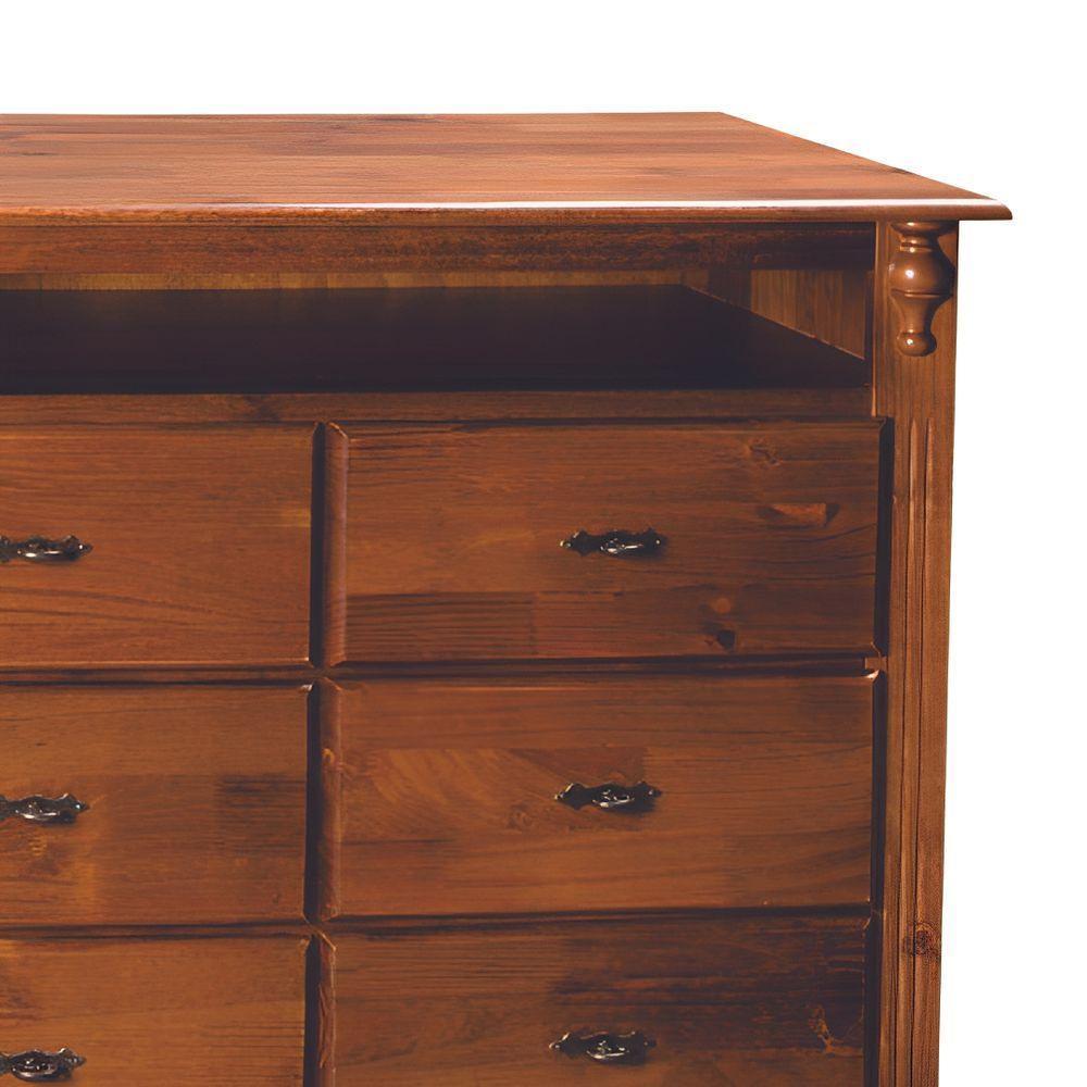 Cômoda De Madeira Com 6 Gavetas E Nicho Pés Luiz Xv - Castanho Envelhecido - 2