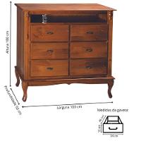 Cômoda De Madeira Com 6 Gavetas E Nicho Pés Luiz Xv - Castanho Envelhecido - 3
