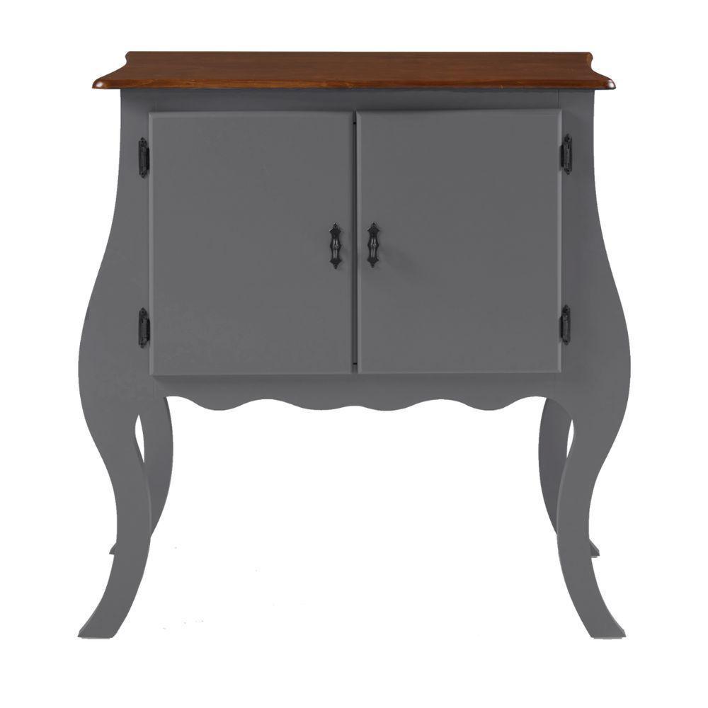 Cômoda De Madeira Com 2 Portas Bombê - Cinza Laca Com Tampo Imbuia Glazer - 3