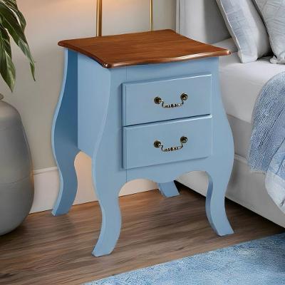 Cômoda De Madeira Bombê Mini 2 Gavetas - Azul Céu Laca Com Tampo E Base Imbuia Glazer