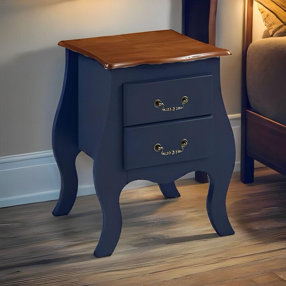 Cômoda De Madeira Bombê Mini 2 Gavetas - Azul Bic Com Tampo Imbuia Glazer - 1