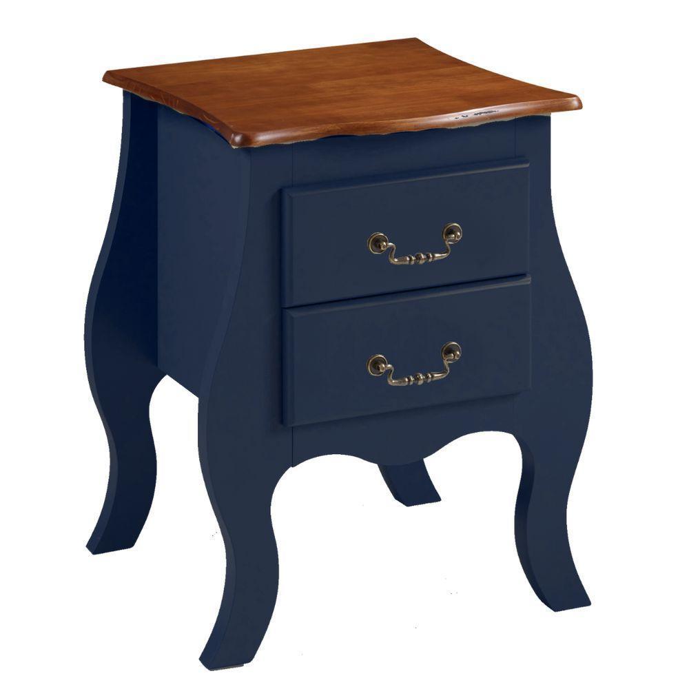 Cômoda De Madeira Bombê Mini 2 Gavetas - Azul Bic Com Tampo Imbuia Glazer - 2