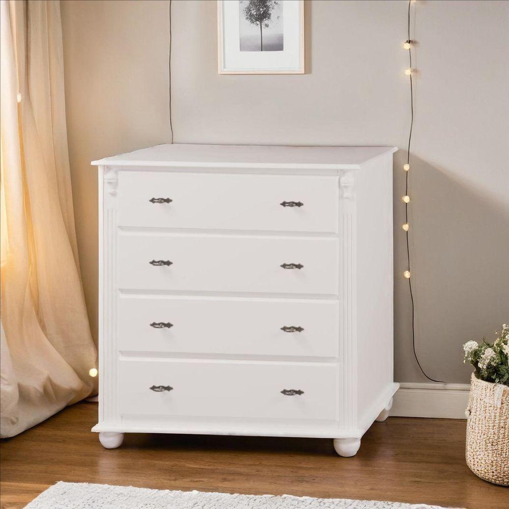 Cômoda Clássica Com 4 Gavetas E Pés Torneados - Branco Laca - 1