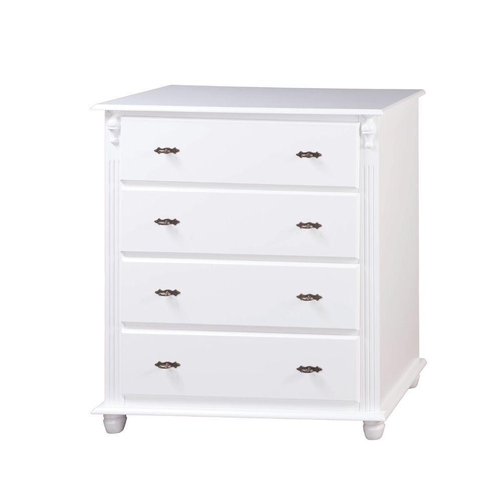 Cômoda Clássica Com 4 Gavetas E Pés Torneados - Branco Laca - 2