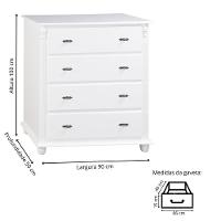 Cômoda Clássica Com 4 Gavetas E Pés Torneados - Branco Laca