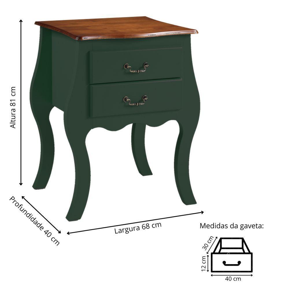 Cômoda Bombê Média De Madeira Com 2 Gavetas - Verde Kalle Com Tampo Imbuia Glazer - 2