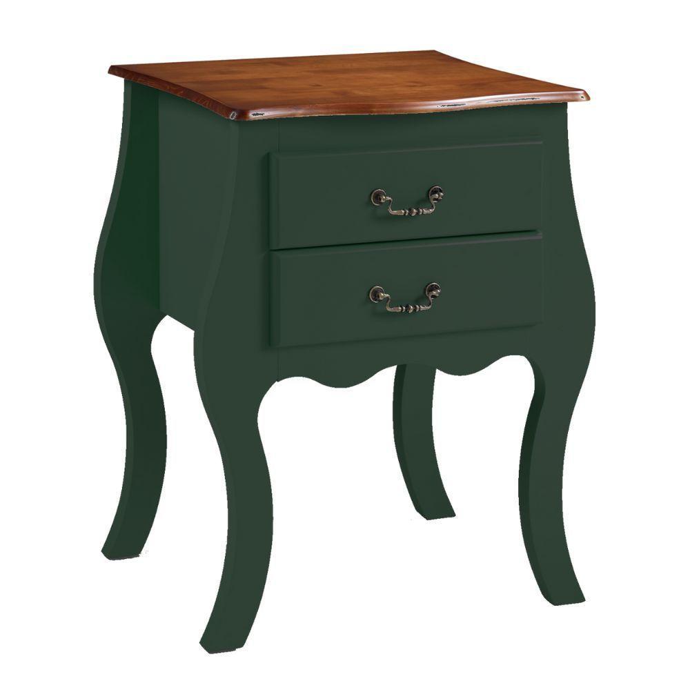 Cômoda Bombê Média De Madeira Com 2 Gavetas - Verde Kalle Com Tampo Imbuia Glazer - 3