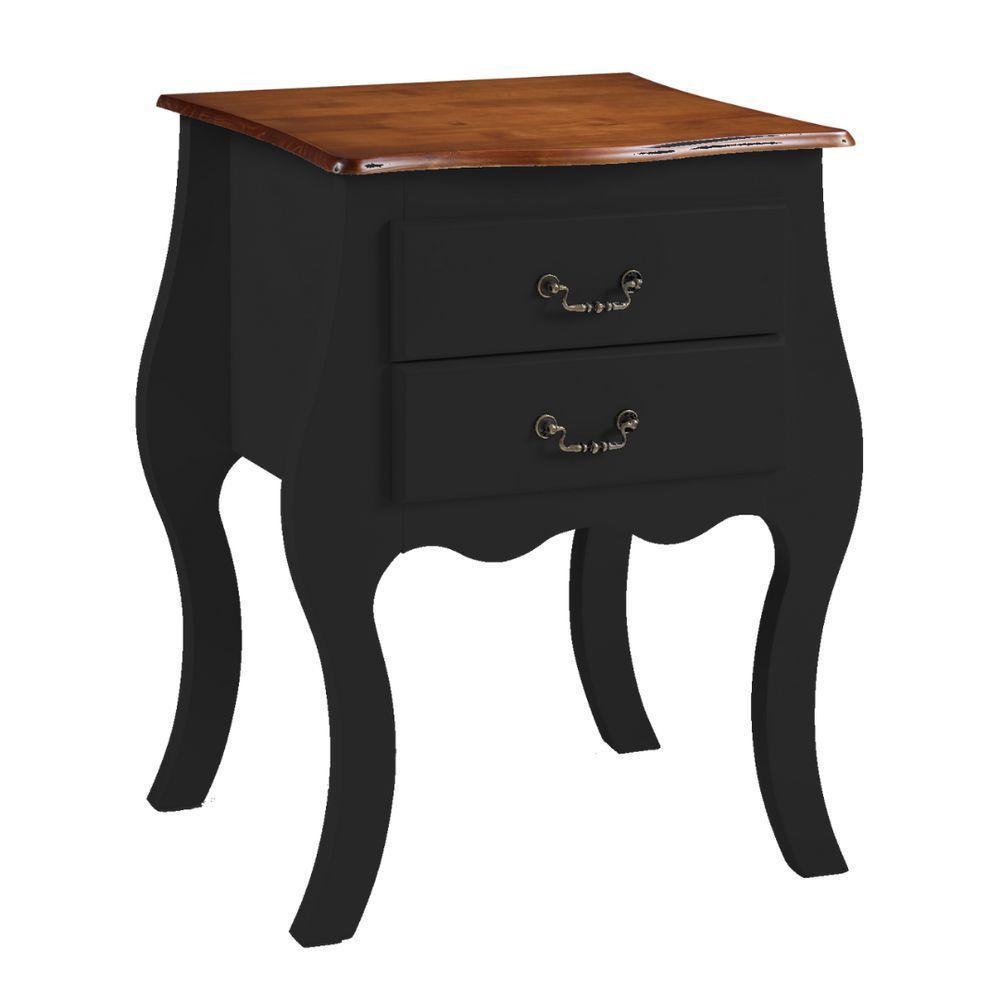 Cômoda Bombê Média De Madeira Com 2 Gavetas - Preto Laca Com Tampo Imbuia Glazer - 2