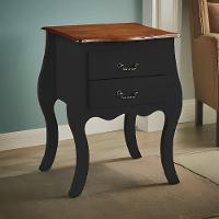 Cômoda Bombê Média De Madeira Com 2 Gavetas - Preto Laca Com Tampo Imbuia Glazer - 1