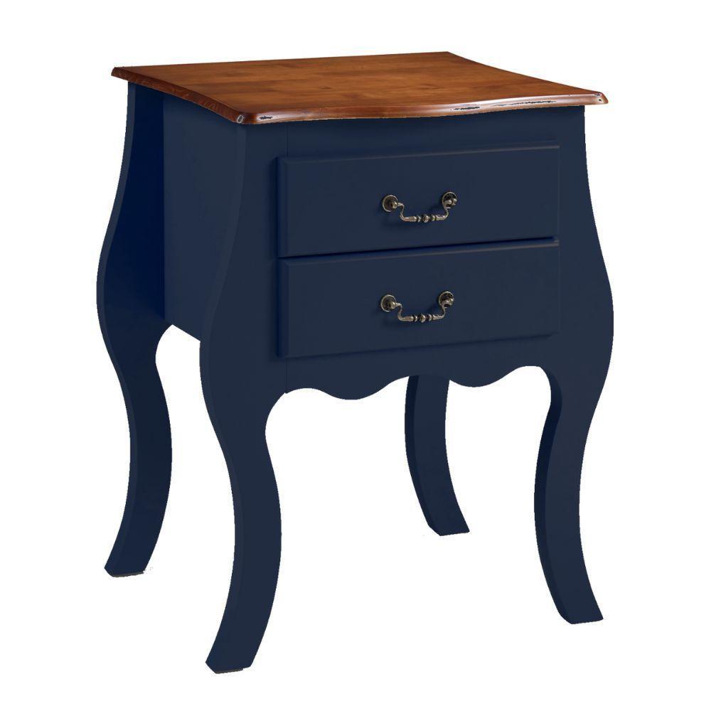 Cômoda Bombê Média De Madeira Com 2 Gavetas - Azul Bic Com Tampo Imbuia Glazer - 2