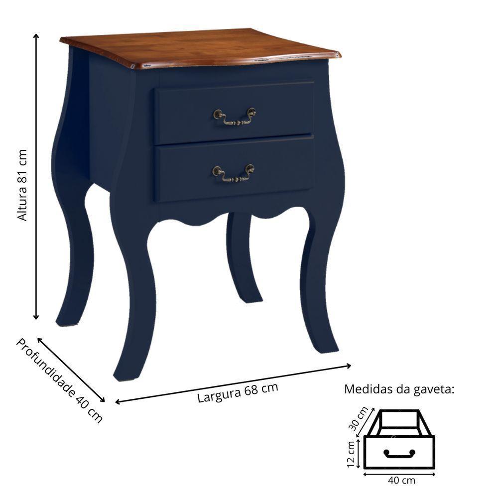 Cômoda Bombê Média De Madeira Com 2 Gavetas - Azul Bic Com Tampo Imbuia Glazer - 4