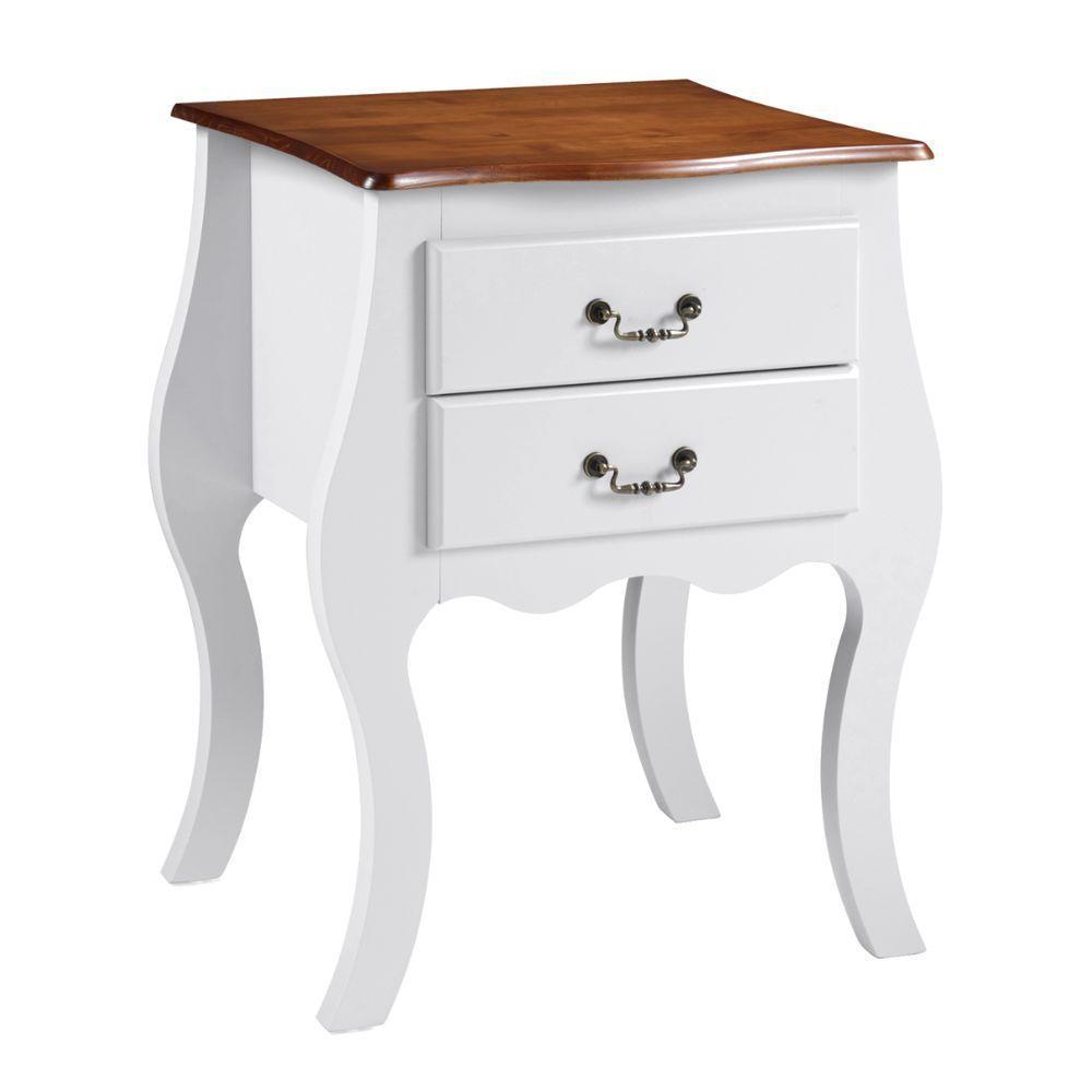 Cômoda Bombê Média De Madeira Com 2 Gavetas - Branco Laca Com Tampo Imbuia Glazer - 2