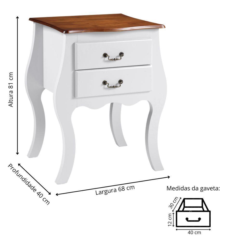 Cômoda Bombê Média De Madeira Com 2 Gavetas - Branco Laca Com Tampo Imbuia Glazer - 4