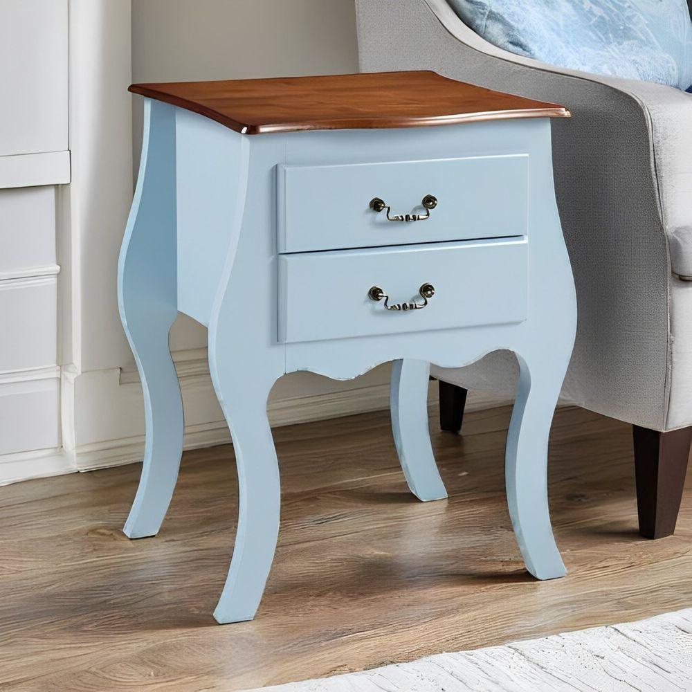 Cômoda Bombê Média De Madeira Com 2 Gavetas - Azul Bebê Com Tampo Imbuia Glazer - 1