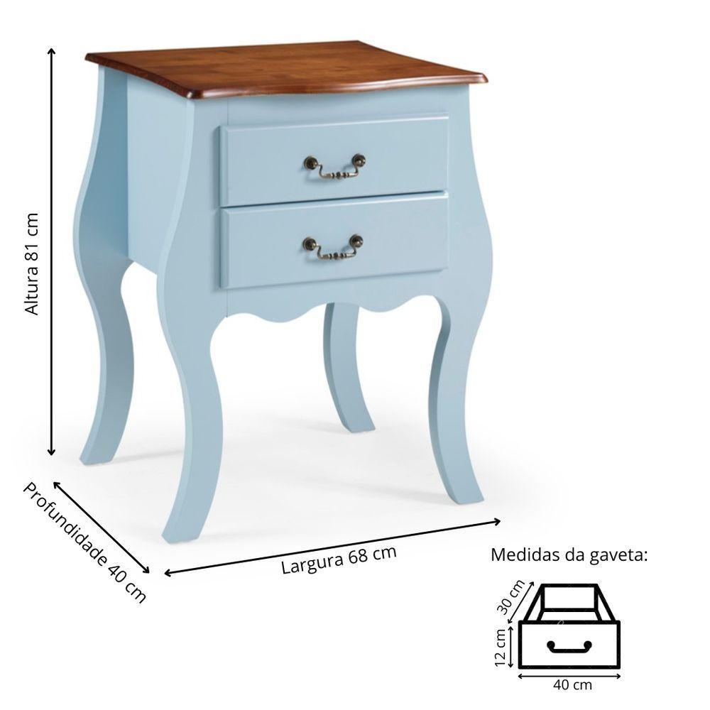 Cômoda Bombê Média De Madeira Com 2 Gavetas - Azul Bebê Com Tampo Imbuia Glazer - 4