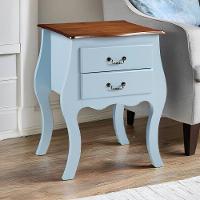 Cômoda Bombê Média De Madeira Com 2 Gavetas - Azul Bebê Com Tampo Imbuia Glazer - 1