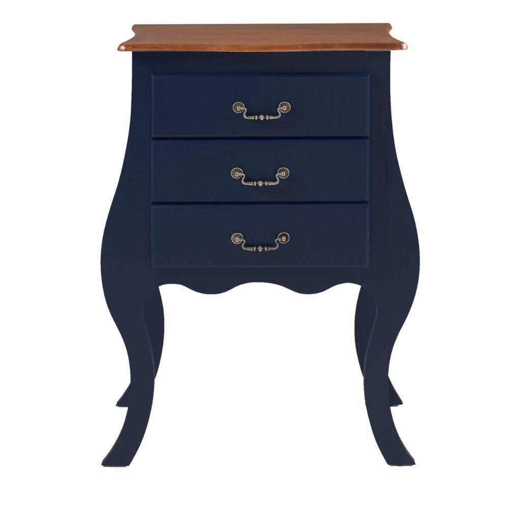 Cômoda Bombê Grande De Madeira Com 3 Gavetas - Azul Bic Com Tampo Imbuia Glazer - 3