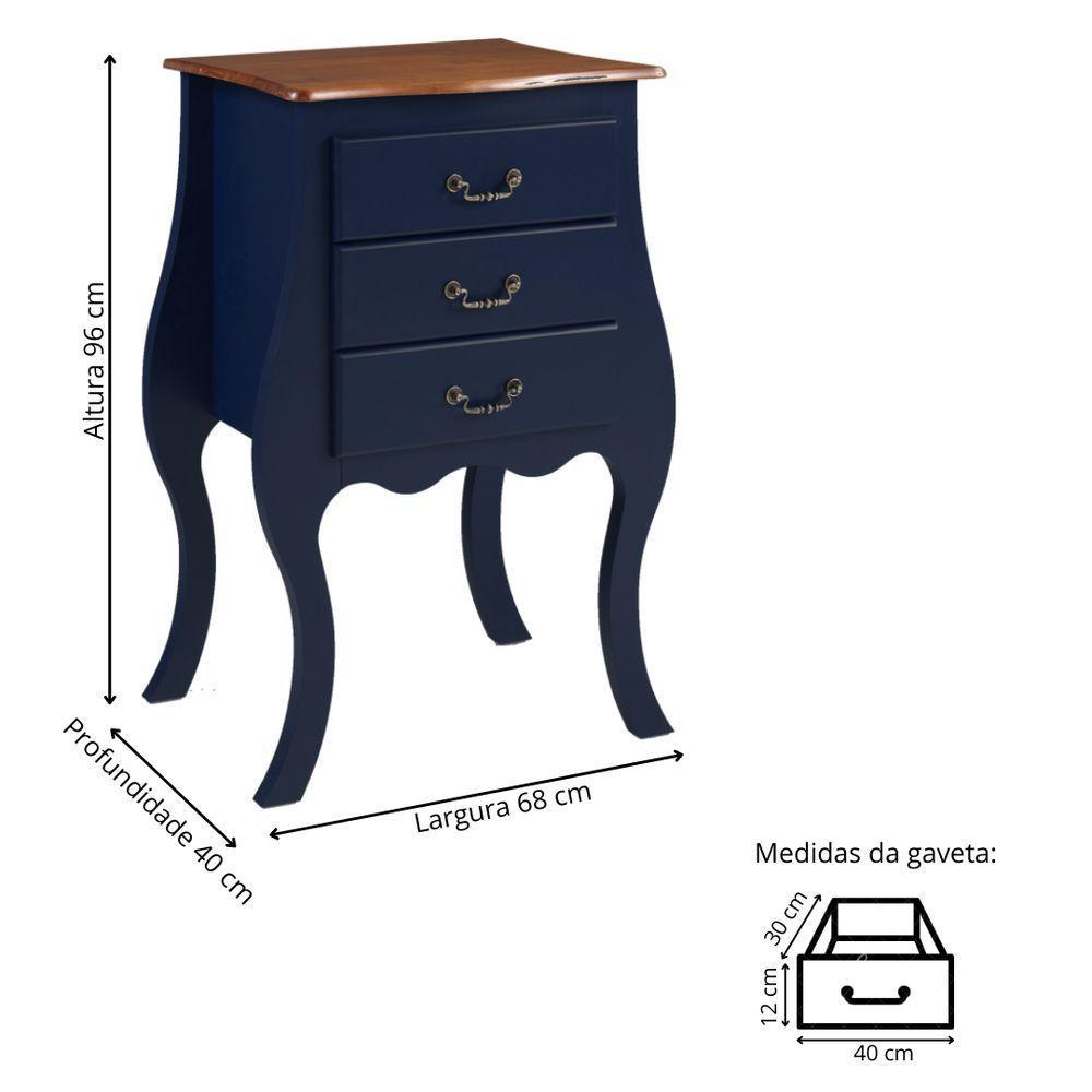 Cômoda Bombê Grande De Madeira Com 3 Gavetas - Azul Bic Com Tampo Imbuia Glazer - 4