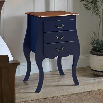 Cômoda Bombê Grande De Madeira Com 3 Gavetas - Azul Bic Com Tampo Imbuia Glazer