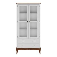 Cristaleira Rústica Em Madeira 2 Portas, 2 Gavetas E Pés Luiz Xv - Branco Laca Com Tampo E Base Imbuia Glazer - 3