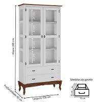 Cristaleira Rústica Em Madeira 2 Portas, 2 Gavetas E Pés Luiz Xv - Branco Laca Com Tampo E Base Imbuia Glazer - 4