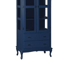 Cristaleira Rústica Em Madeira 2 Portas, 2 Gavetas E Pés Luiz Xv - Azul Bic Laca - 3