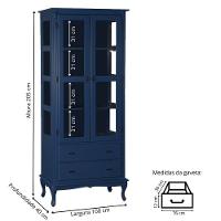 Cristaleira Rústica Em Madeira 2 Portas, 2 Gavetas E Pés Luiz Xv - Azul Bic Laca - 4