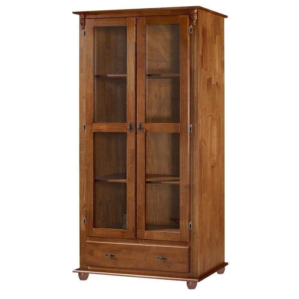 Cristaleira Rústica De Madeira Com 2 Portas, 3 Prateleiras, 1 Gaveta E Pés Torneados - Imbuia Glazer - 2