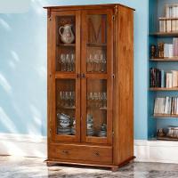 Cristaleira Rústica De Madeira Com 2 Portas, 3 Prateleiras, 1 Gaveta E Pés Torneados - Imbuia Glazer - 1