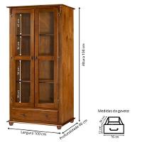 Cristaleira Rústica De Madeira Com 2 Portas, 3 Prateleiras, 1 Gaveta E Pés Torneados - Imbuia Glazer - 4