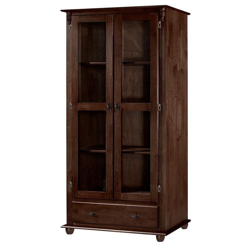 Cristaleira Rústica De Madeira Com 2 Portas, 3 Prateleiras, 1 Gaveta E Pés Torneados - Pinhão - 2