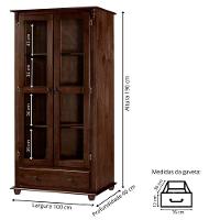 Cristaleira Rústica De Madeira Com 2 Portas, 3 Prateleiras, 1 Gaveta E Pés Torneados - Pinhão - 4