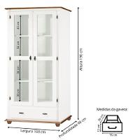 Cristaleira Rústica De Madeira Com 2 Portas, 3 Prateleiras, 1 Gaveta E Pés Torneados - Branco Com Tampo E Base Imbuia - 4