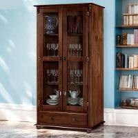 Cristaleira Rústica De Madeira Com 2 Portas, 3 Prateleiras, 1 Gaveta E Pés Torneados - Castanho Envelhecido - 1